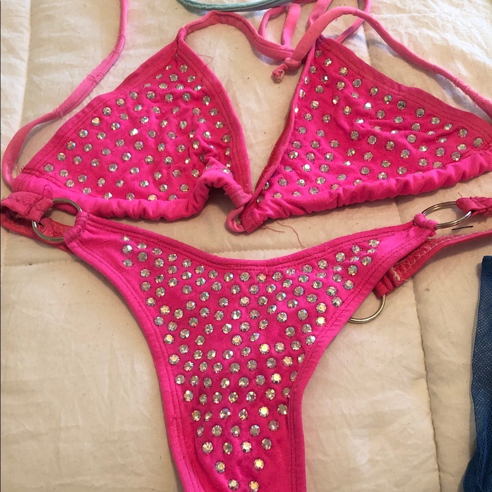Frederick's of Hollywood Hot Pink Rhinestone Triangle Bikini